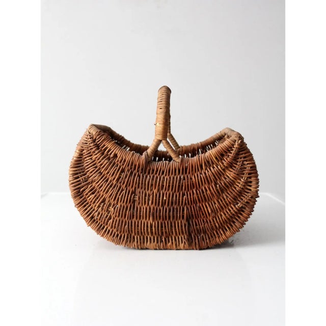 Vintage Wicker Gathering Basket For Sale - Image 4 of 12