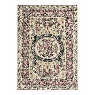 1850s Ivory Pink Antique Besserabian Kilim Flatweave Carpet Floral Medallion Rug For Sale