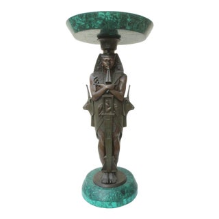 Egyptian Revival Bronze Pharoah With Malachite Tray For Sale