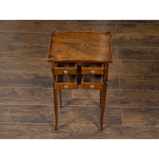 Wood French, 1900s, Walnut Side Table with Carved Tray Top and Four Small Drawers For Sale - Image 7 of 12