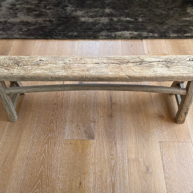 Vintage Rustic Reclaimed Elm Wood Low Bench For Sale - Image 11 of 12