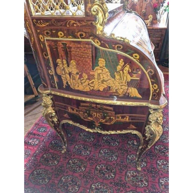 Louis XV Style Cylinder Desk in Wood Marquetry For Sale - Image 3 of 8