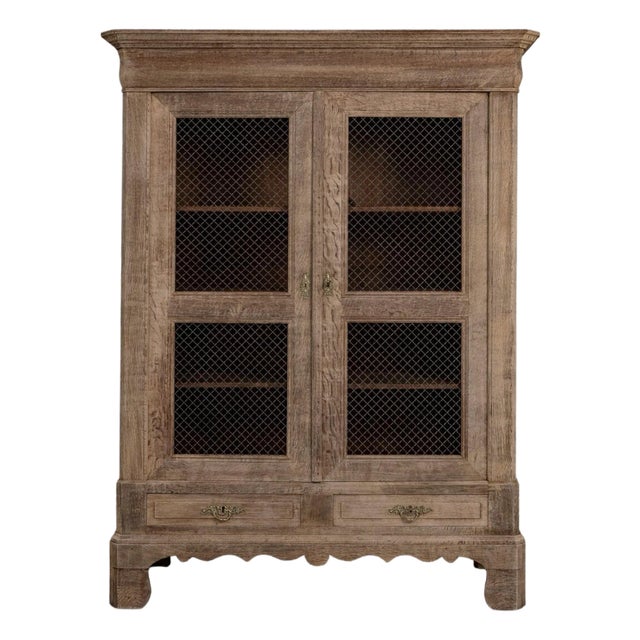 1880s French Provincial Oak Vitrine With Wire Mesh Doors For Sale