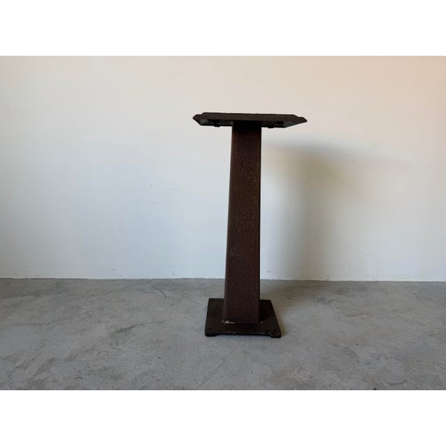 1970s Vintage Brutalist Metal Garden Pedestal With Embossed Top For Sale - Image 5 of 12