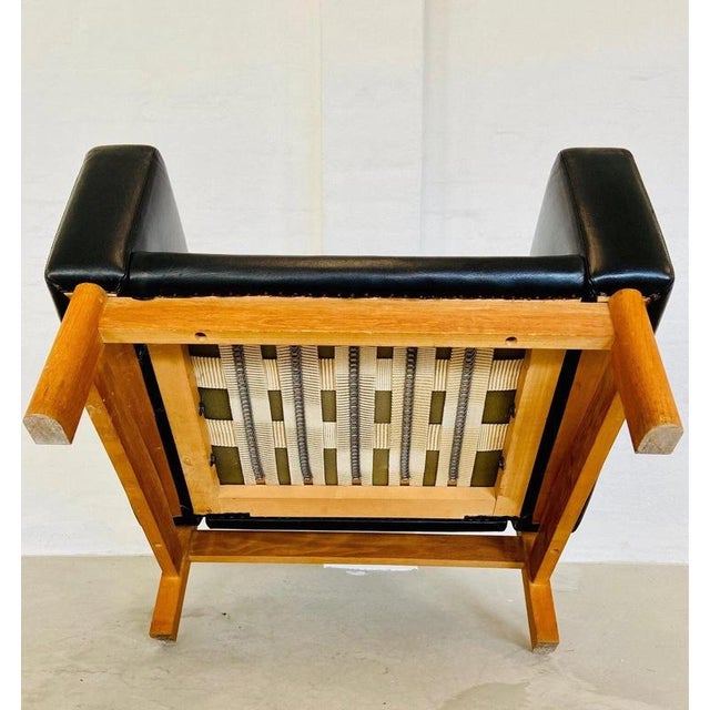Wood Vintage Danish Black Leather & Oak Lounge Chair by Poul M Volther for Erik Jørgensen, 1960s For Sale - Image 7 of 18