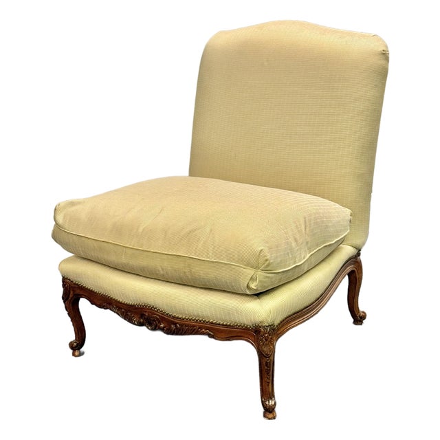 Ralph Lauren Carved French Upholstered Slipper Chair For Sale