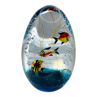Coline Murano Art Glass Aquarium Egg 7’’ Large Signed For Sale