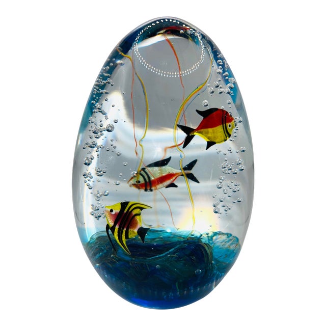Coline Murano Art Glass Aquarium Egg 7’’ Large Signed For Sale