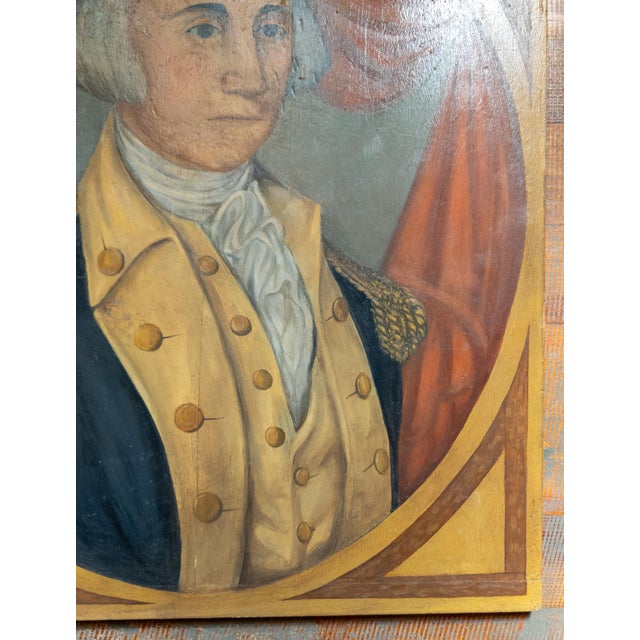 Wood Early 20th Century Naive Folk Art Portrait Painting of General George Washington For Sale - Image 7 of 11