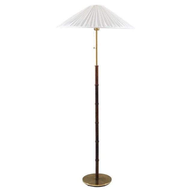Scandinavian Midcentury Floor Lamp in Brass and Wood attributed to Falkenbergs, Sweden, 1960s For Sale - Image 9 of 9