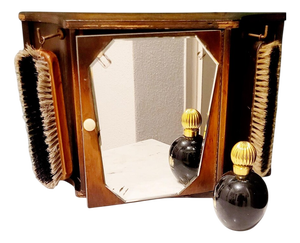 Vintage French Art Deco Shoe Polish Wall Cabinet with Mirror and Original Brushes, 1920