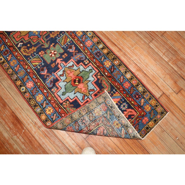 Navy Blue Zabihi Collection Antique Navy Blue Narrow Heriz Runner - 2'3" x 8'6" For Sale - Image 8 of 11