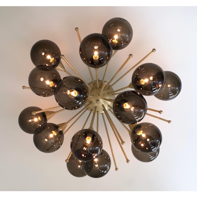 Brown 21st Century Mezzo Satin Brass Smoky Murano Flush Mount by Fabio LTD For Sale - Image 8 of 9