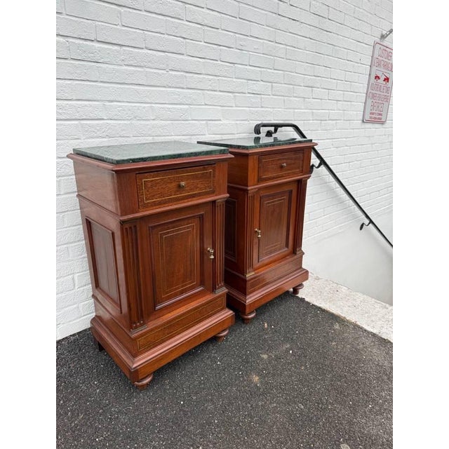 Pair of 19th Century French Cupboard Side Tables With Marble Tops For Sale - Image 12 of 17