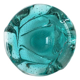Italian Murano Art Glass Bowl Green, Organic Modern, Circa Mid-20th Century For Sale