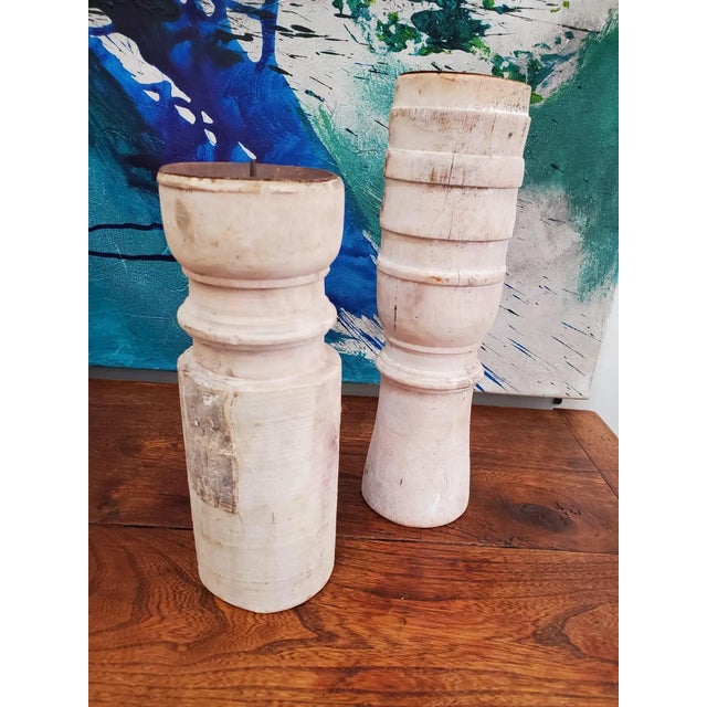 Pair of 19th Century French Provincial Turned Beech Wood Candlesticks For Sale In Washington DC - Image 6 of 12