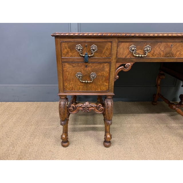 Queen Anne Style Writing Desk in Burr Walnut, 1910 For Sale - Image 12 of 16