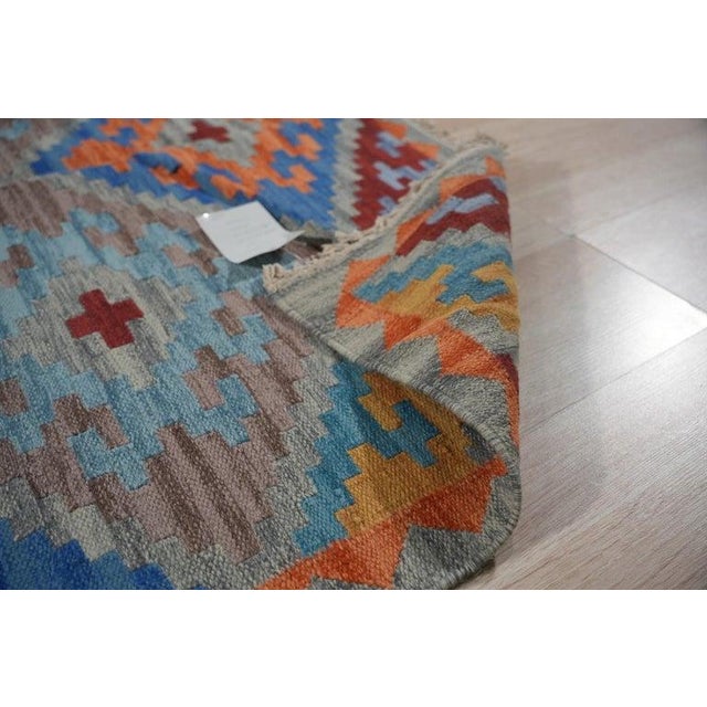 5x8 Multicolor Flat Weave Wool Diamond Cross Geometric Modern Carpet Rug For Sale - Image 4 of 6