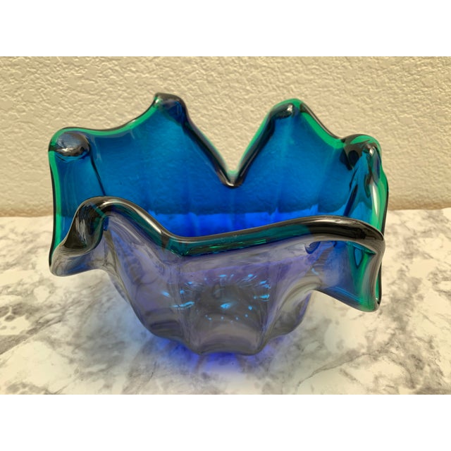 1990s Vintage Artisan Wavy Glass Decor Bowl For Sale - Image 5 of 8