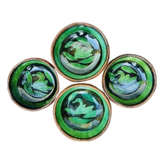 Vintage Patamban Green Glazed Swan Pottery Bowls - Set of 4 For Sale