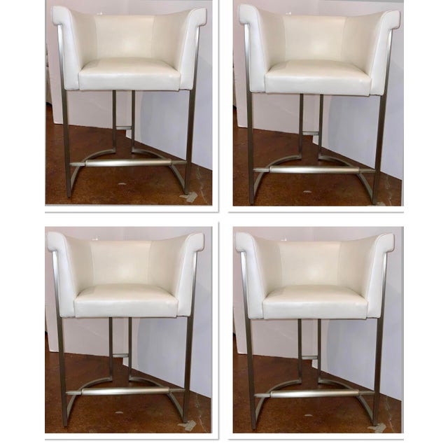 Jean Louis Deniot for Baker White Leather Diolite Counter Stools Set of 4 Chairish