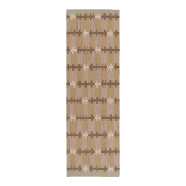 Rug & Kilim’s Scandinavian Style Runner in Beige-Brown With Geometric Patterns For Sale