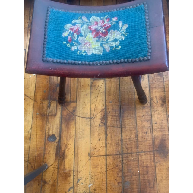 Antique Stool With Needlepoint Seat For Sale In Providence - Image 6 of 6
