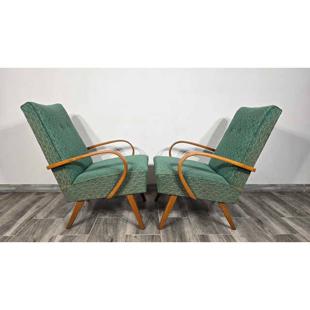 Teal Vintage Armchairs by Jaroslav Smidek, 1960s, Set of 2 For Sale - Image 8 of 11