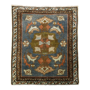 Early 20th Century Persian Malayer Square Green Brown Orange Mat