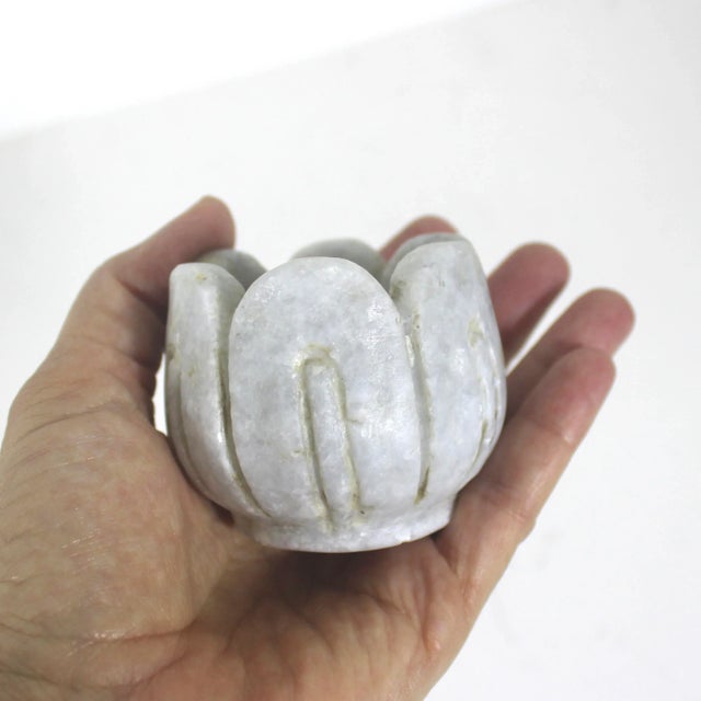 Vintage Carved White Marble Tea Light Candleholder For Sale - Image 9 of 9