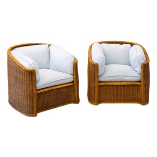 Woven Wicker Armchairs attributed to Vivai Del Sud, 1970s, Set of 2 For Sale