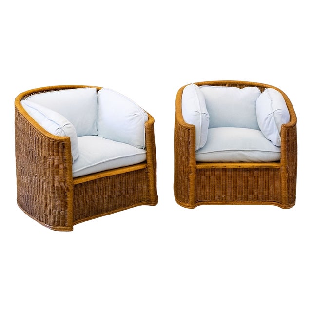 Woven Wicker Armchairs attributed to Vivai Del Sud, 1970s, Set of 2 For Sale