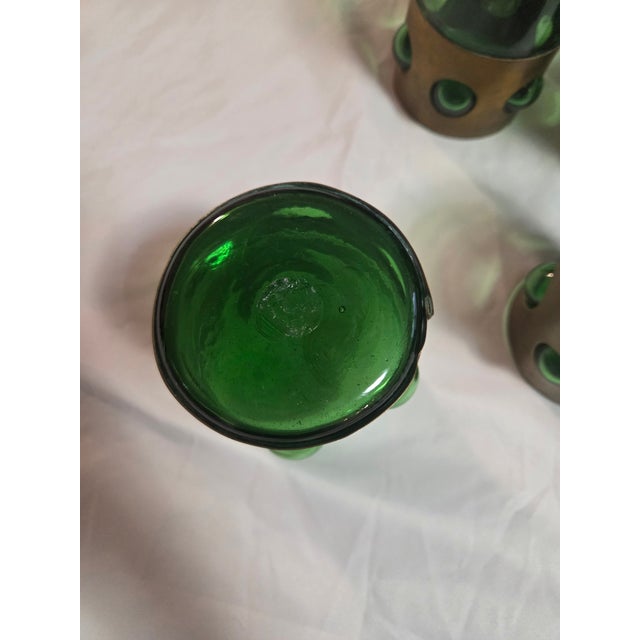 Vintage Mid-Century Green and Brass Tumbler Set For Sale - Image 4 of 5