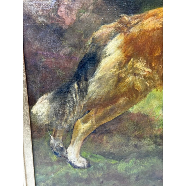 Important British c.1898 Victorian Oil Portrait of a Rough Collie Dog After John Emms Gilt Framed For Sale - Image 12 of 18