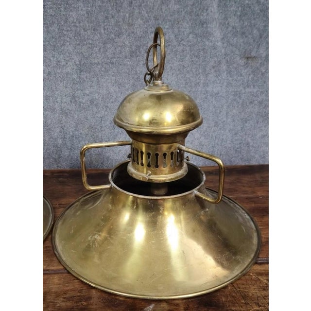 Antique Marine Suspension Lamps in Gilt Brass, 1890s-1910s, Set of 2 For Sale - Image 4 of 11