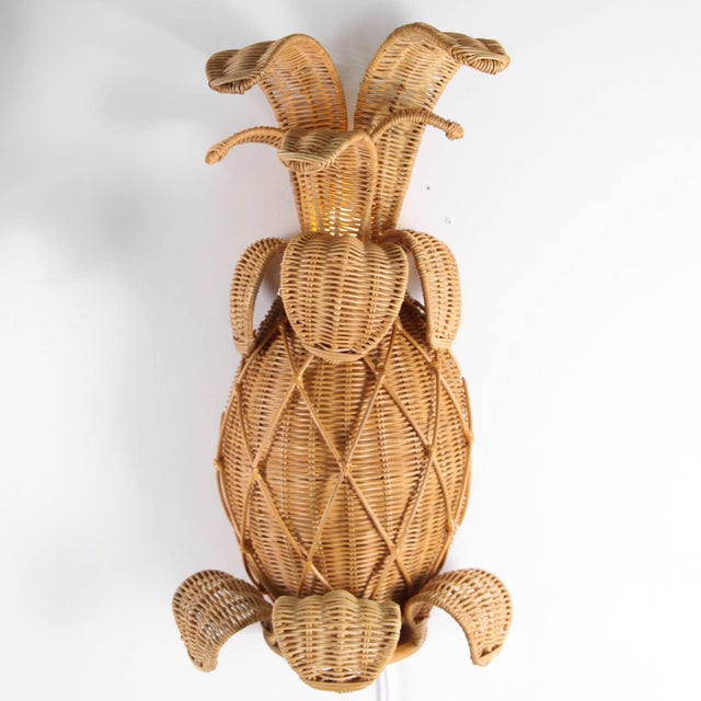 Pineapple Wicker Wall Sconces, Set of 2 For Sale - Image 3 of 14
