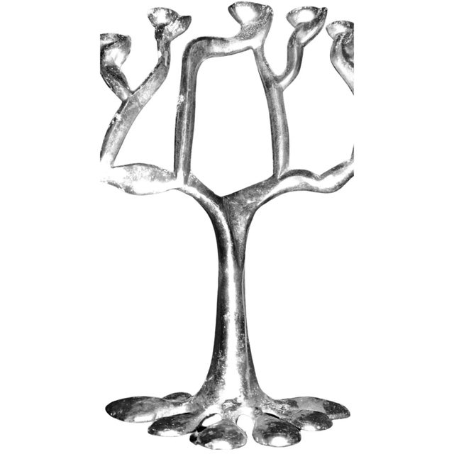 Vintage Mid Century Modern Don Drumm Style Aluminum Abstract Brutalist Artisan Sculpture Menorah For Sale - Image 9 of 13
