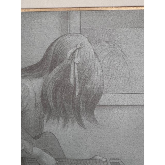 1970s 1970s Original Signed Henderson "Study for Guitar" Pencil and White Wash Sketch in Grey Linen and Gold Matting For Sale - Image 5 of 14