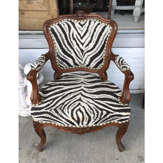 Wood French Zebra Accent Arm Chair For Sale - Image 7 of 12