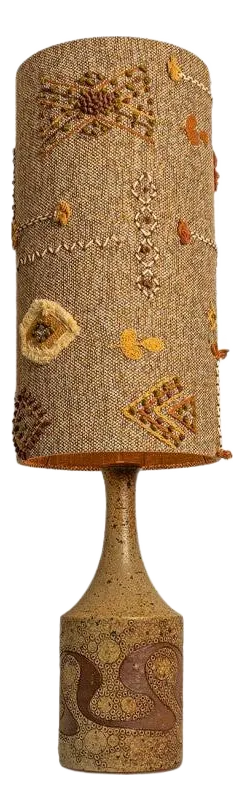 large Ceramic Table Lamp with Custom Lampshade attributed to Mette Stiil, Denmark, 1960s