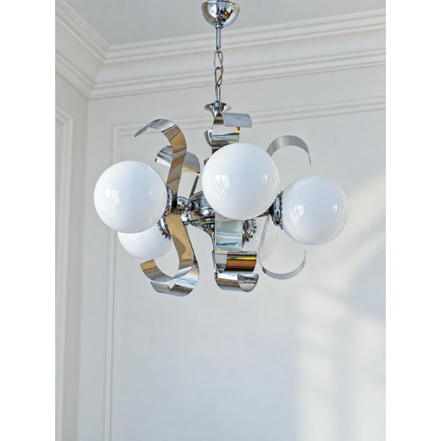 Mid-Century Modern Vintage Space Age Chrome Ribbon Chandelier, 1970s For Sale - Image 3 of 11