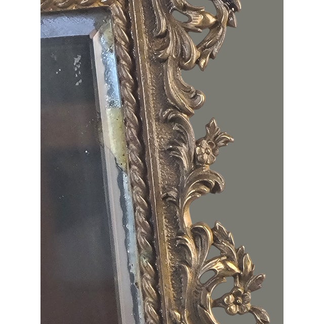 Antique Bronze Victorian Ornate Rococo Beveled Table Mirror Frame Easel Back For Sale - Image 9 of 12