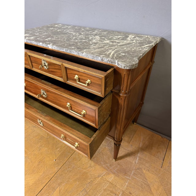 Wood Louis XVI Style Chest of Drawers in Walnut, 1800s For Sale - Image 7 of 9