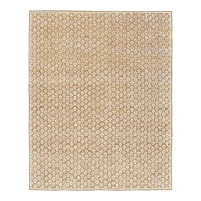 Rug & Kilim’s Modern Block Print Rug in Gold with Cream Floral Pattern - 5x7 For Sale