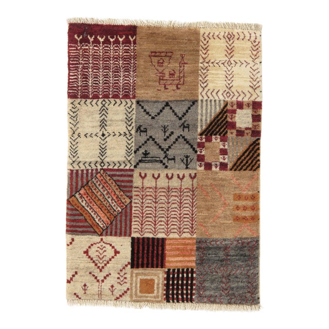 Vintage Hand-Knotted Persian Patchwork-Style Rug 2'0" X 2'11" For Sale