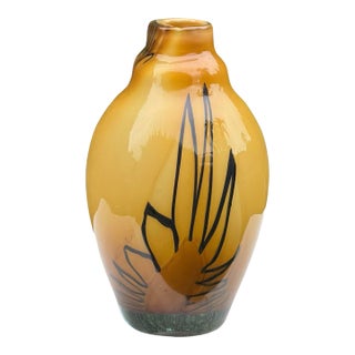 Vintage Romanian 12.5” Amber Art Glass Vase by Mihai Topescu For Sale