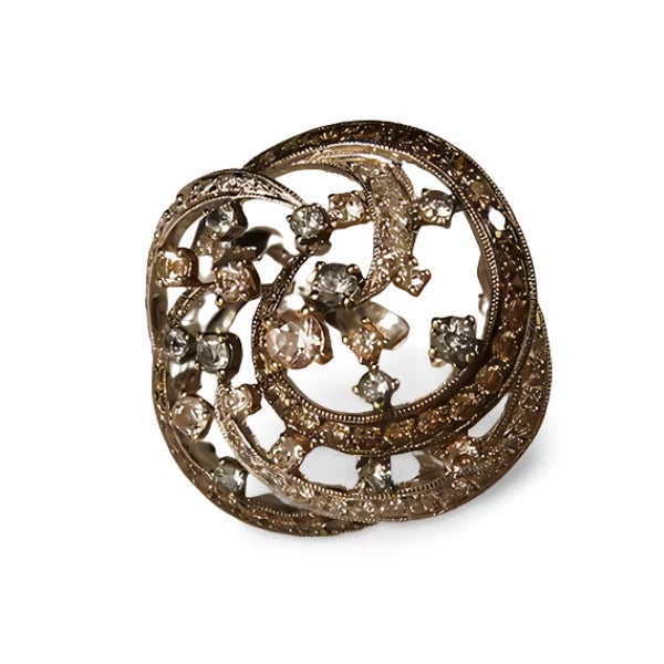 Make a statement with this 18K white gold cocktail ring featuring 1.9 ct white & brown diamonds, 0.4 ct aquamarines, and...