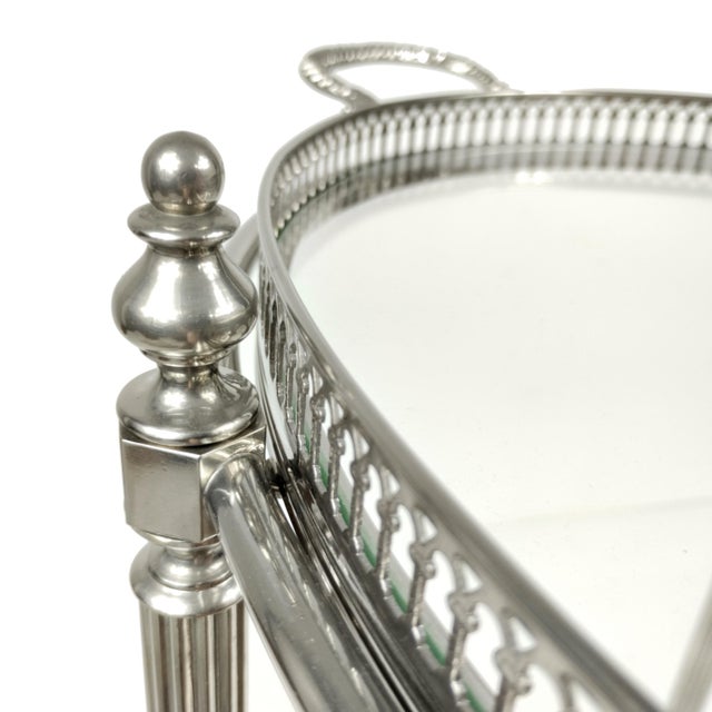 Vintage French Neoclassical Chrome Plated and Brass Drinks Trolley with Serving Tray, 1950s For Sale - Image 15 of 18