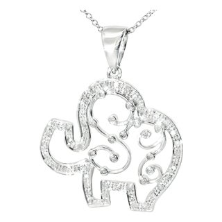 Late 20th Century 14K White Gold Diamond Elephant Pendant Necklace Slide For Sale