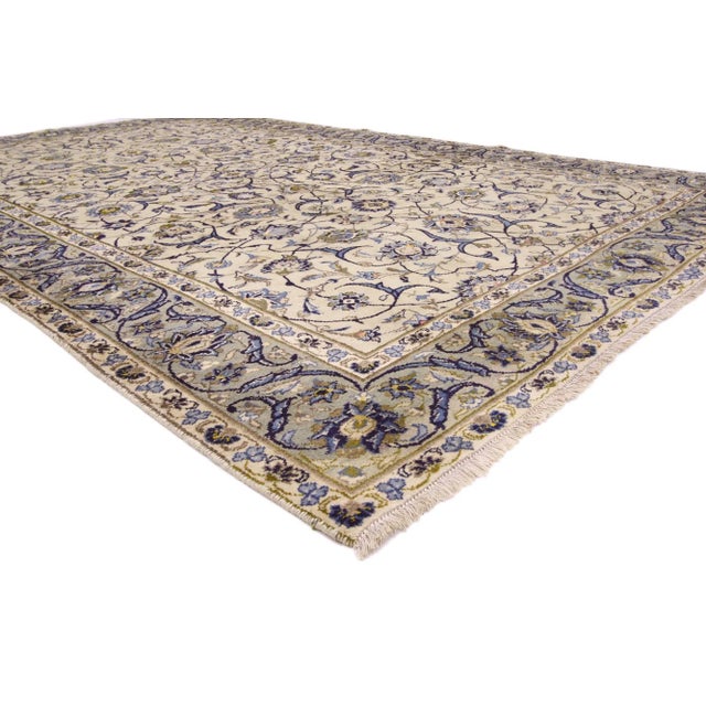 75877 Vintage Ivory Persian Yazd Rug 06'06 X 10'06. With its ornate floral detailing, timeless elegance, and regal charm,...